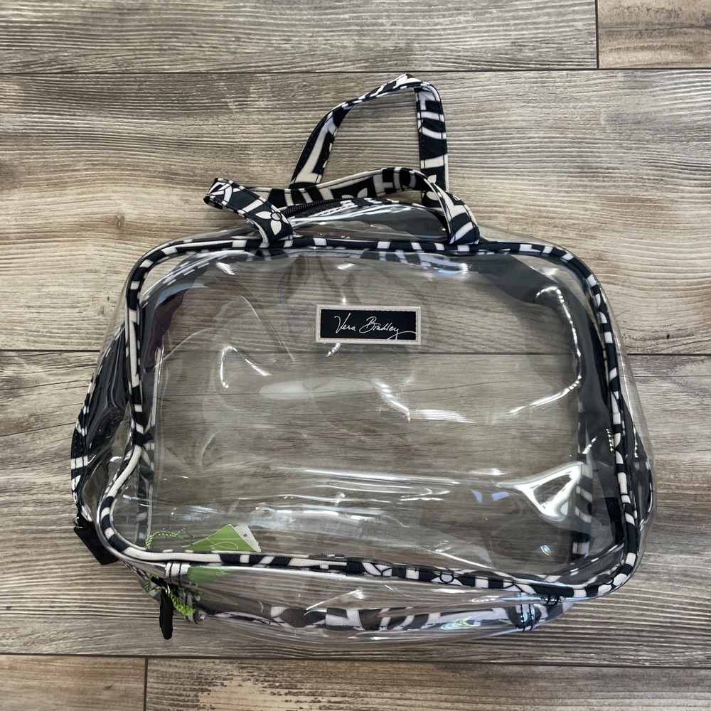 Vera‎ Bradley Clear Cosmetic Tote Bag Travel Stadium Friendly Black White